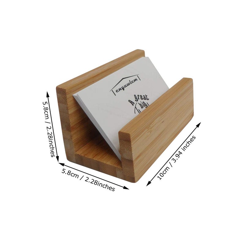 enyuwlcm 1 Pack Bamboo Wood Desktop Business Card Holder for Desk Sturdy Business Card Display Stand for Office Suitable for Men Women - Image 2